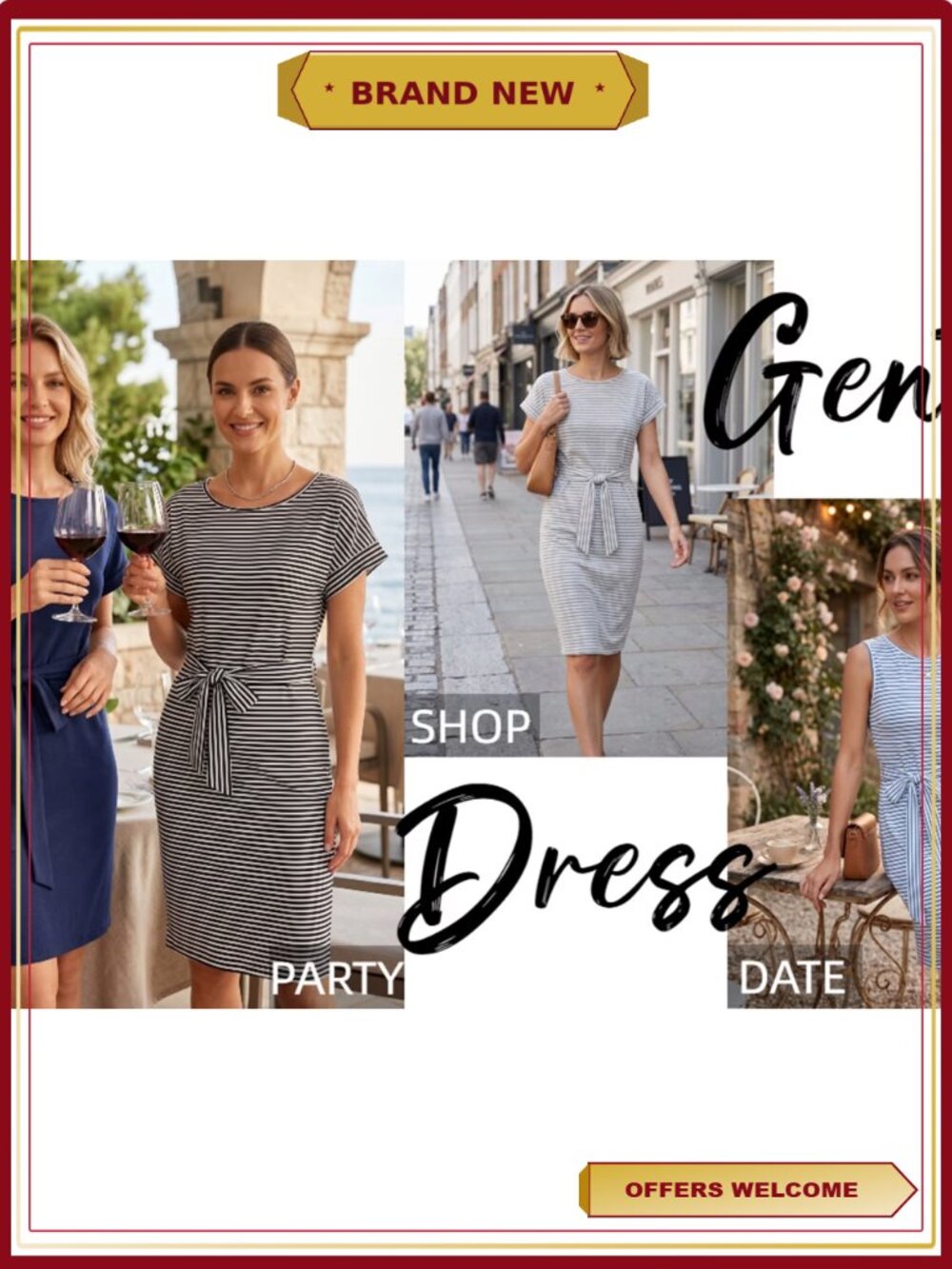 Striped T Shirt Dress Casual Midi Sundress with Pockets - Picture 5 of 6